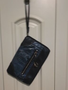 Blue And Blue Textured Wristlet Clutch